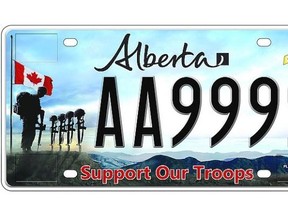 About 4,000 Alberta vehicles now display a Support Our Troops licence plate, and for each one sold, $55 went to help military families in Alberta. Submitted.