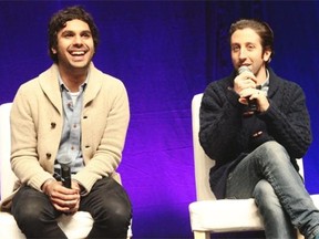 Actors Kunal Nayyar and Simon Helberg of TV’s Big Bang Theory chat before a capacity audience in Hall D of Edmonton Comic and Entertainment Expo on Sept. 27, 2014.