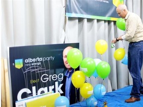 Alberta Party leader Greg Clark cleans up his Calgary-Elbow campaign office on Oct. 28, 2014, following his byelection loss the day before.