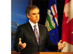 Alberta Premier Jim Prentice makes an announcement at the legislature for accountability and ending entitlements in Edmonton on Wednesday, Sept. 24, 2014.