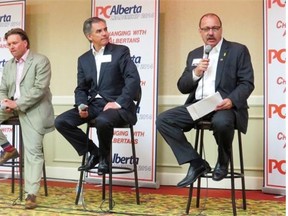 Alberta Tory leadership candidates Thomas Lukaszuk, from left, Jim Prentice and Ric McIver all said they would probably need to increase funding to Alberta Legal Aid.