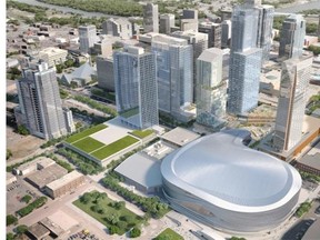 Artist’s drawing of Rogers Place and the Edmonton Arena District.