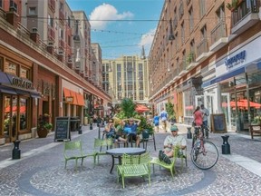 Bethesda Lane in Bethesda, Md., suggests what a pedestrian retail street in the centre of the Oliver Square district could look like.