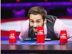 Braden Lauer competes in the speed-stacking competition on the finale of CBC TV’s Canada’s Smartest Person series.