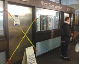 A broken elevator at University Hospital in Edmonton.