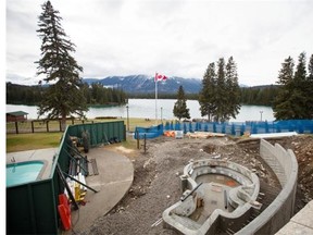 Renovations are underway at the hot tub overlooking Lac Beauvert at the Jasper Park Lodge.