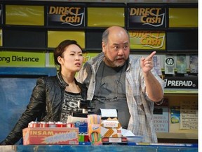 Chantelle Han and Paul Sun-Hyung Lee in Kim’s Convenience, the Soulpepper production that opens the Citadel season.