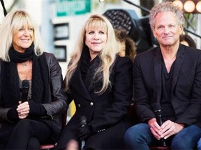 Christine McVie, left, Stevie Nicks and Lindsey Buckingham, from the band Fleetwood Mac, appear on NBC’s Today show, Thursday, Oct. 9, 2014, in New York.