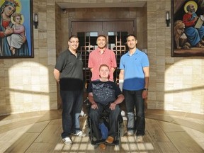 Church members Pierre Farage (front), and back from left Marc Eskander, Tadros Ghobrial and Peter Tawfik at St. Mary St. Mark Coptic Othodox Church in Edmonton