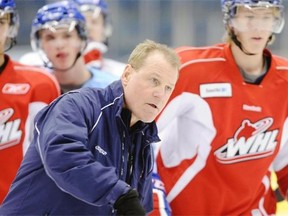 Pat Conacher, seen here at practice when he was head coach of the Regina Pats in 2012, was at the right place at the right time to experience Stanley Cup glory with the Oilers in 1984.