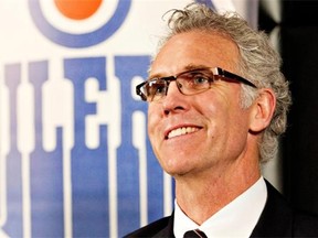 Craig MacTavish speaks at a press conference after he was announced as the new general manager of the Edmonton Oilers, replacing Steve Tambellini, in Edmonton, Alta., on Monday, April 15, 2013.