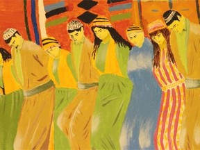 Detail of Peyman Pakseresht’s Kurdish Dance, acrylic, and part of Land of Love: Depiction of Original Persian Art on at Latitude 53 Oct. 17-25 in its community gallery