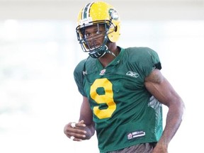 Edmonton Eskimos cornerback Patrick Watkins takes part in practice at the Commonwealth Stadium Field House in Edmonton on August 20, 2014.