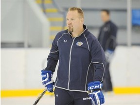 New Edmonton Oil Kings head coach Steve Hamilton directs practice on the opening day of the Western Hockey League team’s training camp on Monday at the Jubilee Recreation Centre in Fort Saskatchewan.