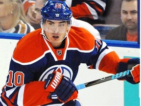 Edmonton Oilers forward Nail Yakupov in action against Calgary Flames in the Oilers’ season-opening NHL game at Rexall Place in Edmonton, Oct. 9, 2014.