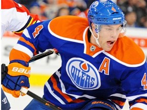 Edmonton Oilers forward Taylor Hall in action against the Florida Panthers at Rexall Place in Edmonton on Nov. 21, 2013.