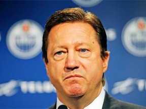 Edmonton Oilers general manager Steve Tambellini speaks about the NHL team at Rexall Place on April 11, 2012.