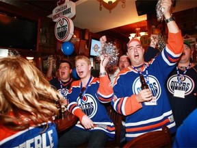 The Edmonton Oilers hold a draft party at Hudson’s Tap House on Whyte Avenue in 2011. The start of the NHL season is good news for local restaurants and bars.
