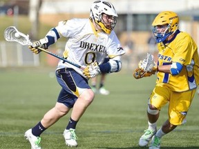 Forward Ben McIntosh, left, in action for Drexel University in this undated photo. The Edmonton Rush selected McIntosh with the No. 1 pick in the 2014 National Lacrosse League entry draft on Sept. 22, 2014.