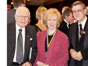 From left, Hon. Douglas Roche, the Rt. Hon. Kim Campbell and  St. Stephen's College principal and dean Earle Sharam at the Chancellor's Gala