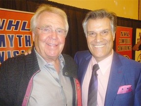 Glen Sather and Sam Abouhassan at an event naming a Stollery Children’s Hospital clinic after the Edmonton Oilers.