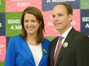 Tim Grover, right, Alberta Wildrose Party candidate for Edmonton-Whitemud, officially kicked off his campaign with Alberta Wildrose Party Leader Danielle Smith, left, in Edmonton on Friday, Sept. 26, 2014.