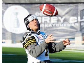 Hamilton Tiger-Cats kicker Luca Congi plays a game during team practice in Regina, Sask. on Saturday November23, 2013.