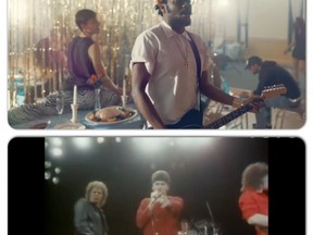 Screen captures of Turn Me Loose videos for k-os (above) and Loverboy (below).