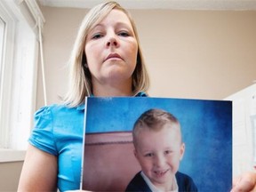 Jaclyn Hedges holds a picture of her son Noah, 6. Hedges took Noah in for surgery at the Stollery Children’s Hospital but it was cancelled at the last minute.