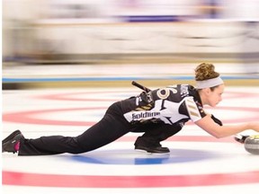 Joanne Courtney, the second on Rachel Homan’s two-time Canadian women’s curling championship rink, throws a rock.