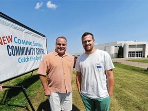 Pastor Bruce Gritter, left, and youth pastor Luke Seinen of The River Community Church, which now occupies the former Victory Christian Center on Ellerslie Road in south Edmonton.