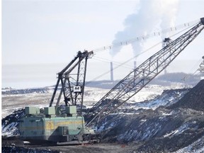 A giant drag line works in the Highvale coal mine to feed the nearby Sundance power plant near Wabamun.