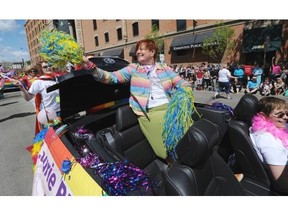 MLA Laurie Blakeman takes part in the annual Pride Parade on Saturday, June 7, 2014.