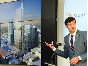 Mayor Don Iveson at the unveiling the design and details of a new 62 story office and residential tower that will be the new office of Stantec’s 1,700 employees in Edmonton, August 26, 2014.