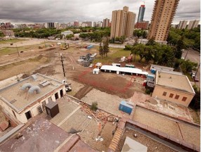 Media and land developer are given a tour during a groundbreaking event  at the old Molson Brewery site on June 25, 2014 in Edmonton. The area will eventually be developed into the Edmonton Brewery District with the historic building being turned into an office tower.