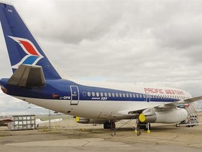 Morinville RCMP are investigating after thieves took the emergency hatch and other parts of a Pacific Western Airlines Boeing 737 owned by the Alberta Aviation Museum on display at the Villeneuve Airport on Aug. 23 or Aug. 24.