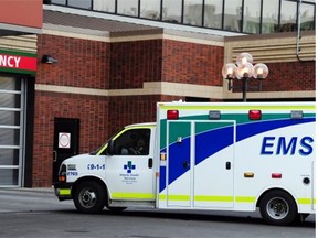 An EMS ambulance at the University hospital in Edmonton on Thursday, Sept. 25, 2014.