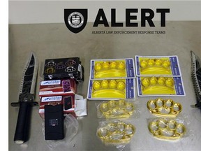 Brass knuckles, stun guns and large knives destined for Bonnyville have been seized by the Alberta Law Enforcement Response Teams. A 51-year-old man has been charged in connection to the case.