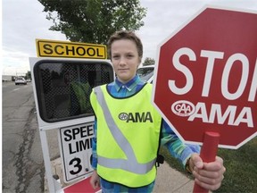 Nicholas Kolber, 12, was on hand for the introduction of lower speed limits in elementary school zones held at Westbrook School in Edmonton on Thursday, Aug. 28, 2014.