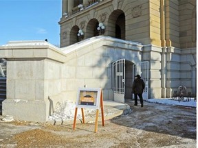 The only public entrance to the Alberta legislature is now on the west side of the building.