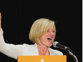Rachel Notley speaks after she was announced as the new leader of the Alberta NDP at the Sutton Place Hotel, in Edmonton on Saturday, Oct. 18, 2014.