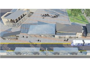 A rendering of the future LRT vertical interchange at Churchill Station. LRT riders will be able to disembark from the Valley Line and seamlessly transfer to either the Metro or Capital lines. Fares will remain the same across all lines.