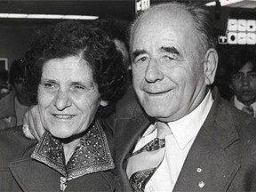 Retired Edmonton caretaker Jakov Bakich and his wife Milusa arrive at Edmonton International Airport on Oct. 9, 1979. Bakich had left in May 1978 for a six-week holiday in his homeland, Yugoslavia, but wound up spending 10 months in a medieval jail after being falsely accused of war crimes.