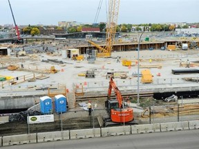 The ice rink surface is taking shape at the downtown arena site construction in Edmonton, Sept. 18, 2014.