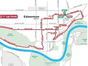 Map of route for Stage 5 of 2014 Tour of Alberta cycling race taking place in downtown Edmonton on Sunday, Sept. 7, 2014.