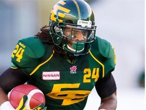 Running back Tyler Thomas runs with the ball during the Edmonton Eskimos loss Sept. 6, 2014, to the visiting Calgary Stampeders.