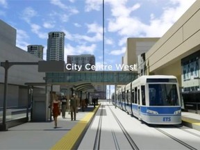 Screen capture from City of Edmonton LRT video. This video follows the southeast portion of the route from Mill Woods Town Centre to City Centre West.