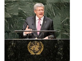 Prime Minister Stephen Harper addresses the 69th session of the UN General Assembly on Sept. 26.