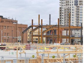 The top of the steel structure indicates where the mezzanine level of the new stadium will be. The City of Edmonton, Edmonton Arena Corp. and PCL Construction gave an update and shared new facts on building of Rogers Place arena. It is one time and on budget.