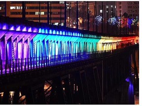 The High Level Bridge was lit up with rainbow colours on Friday night.